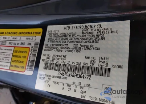 2015 Ford Fusion Titanium from USA, damaged, VIN 3FA6P0K98FR304922